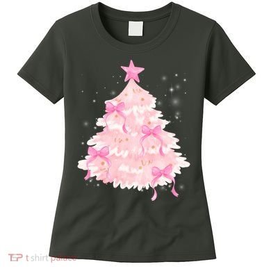 Pink Christmas Tree Bow Cute Holiday Women's T-Shirt