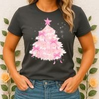 Pink Christmas Tree Bow Cute Holiday Women's T-Shirt thumb 2
