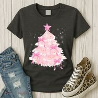 Pink Christmas Tree Bow Cute Holiday Women's T-Shirt thumb 3