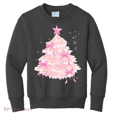 Pink Christmas Tree Bow Cute Holiday Kids Sweatshirt