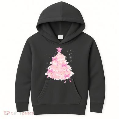 Pink Christmas Tree Bow Cute Holiday Kids Hoodie