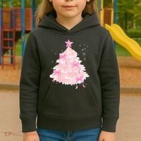 Pink Christmas Tree Bow Cute Holiday Kids Hoodie thumb 3