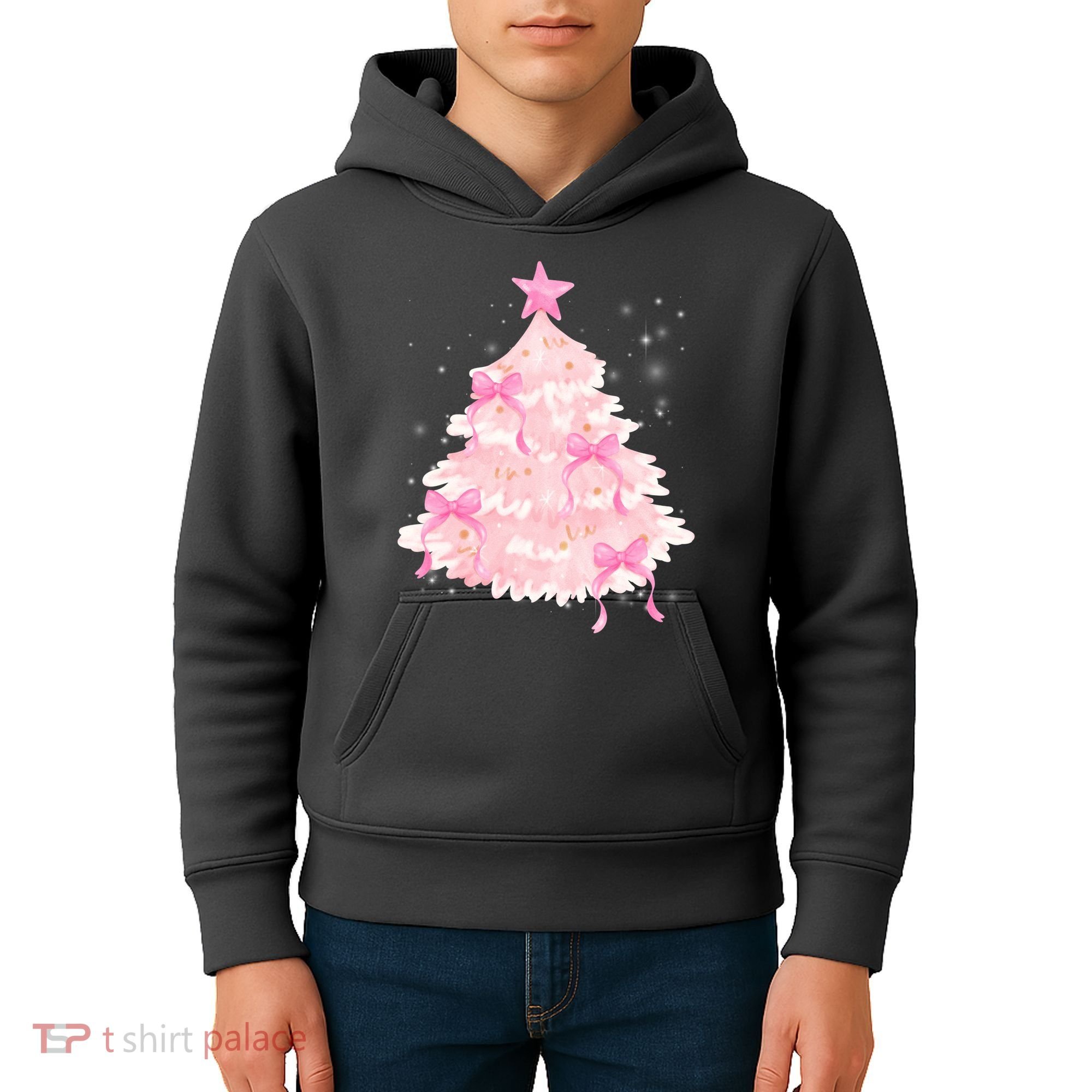 Pink Christmas Tree Bow Cute Holiday Kids Hoodie