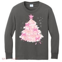 Pink Christmas Tree Bow Cute Holiday Kids Long Sleeve Shirt thumb 0