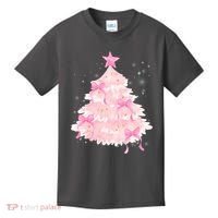 Pink Christmas Tree Bow Cute Holiday Kids T-Shirt thumb 0