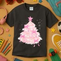 Pink Christmas Tree Bow Cute Holiday Kids T-Shirt thumb 3