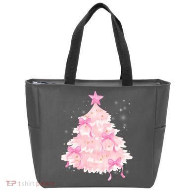 Pink Christmas Tree Bow Cute Holiday Tote Bag