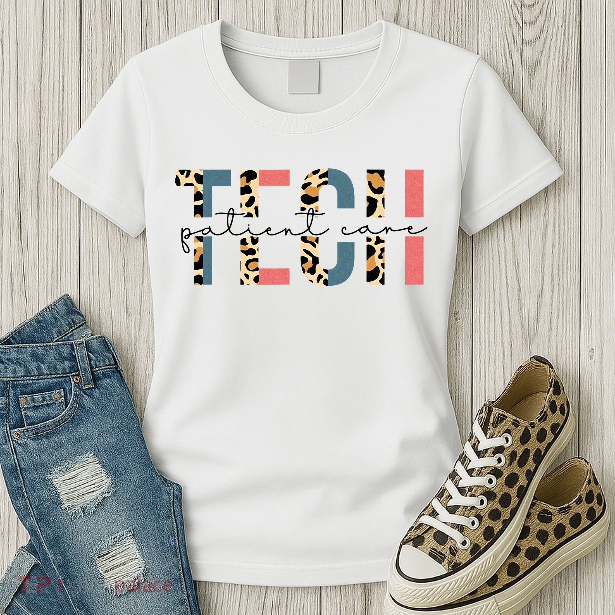 Patient Care Tech Leopard Patient Care Technician PCT Women's T-Shirt