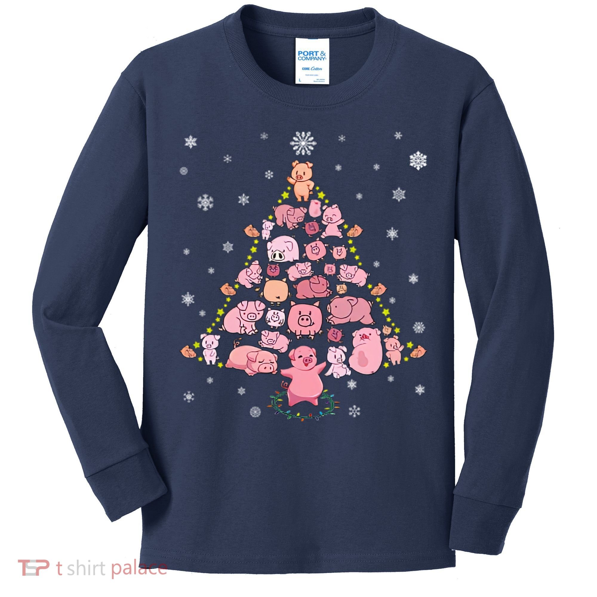 Pig Christmas Tree Kids Long Sleeve Shirt