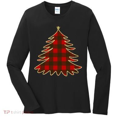 Plaid Christmas Tree Women's Long Sleeve Shirt