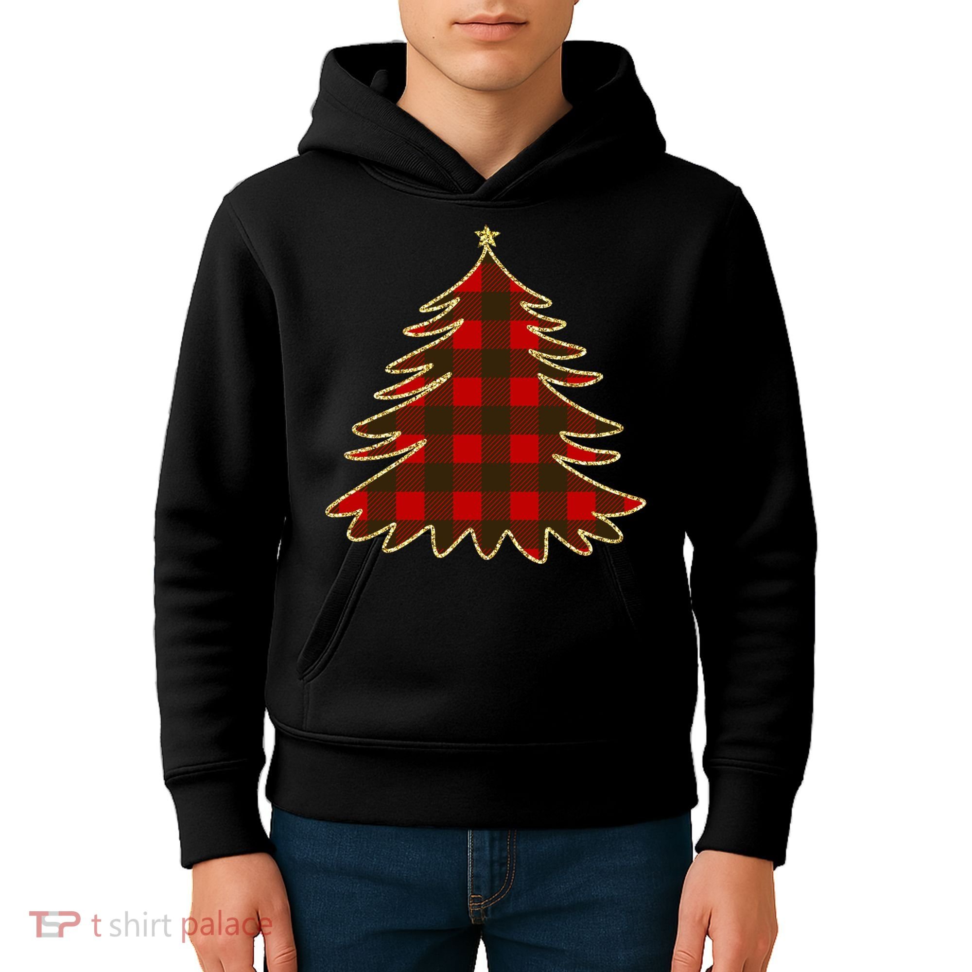 Plaid Christmas Tree Kids Hoodie