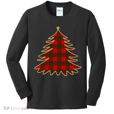 Plaid Christmas Tree Kids Long Sleeve Shirt