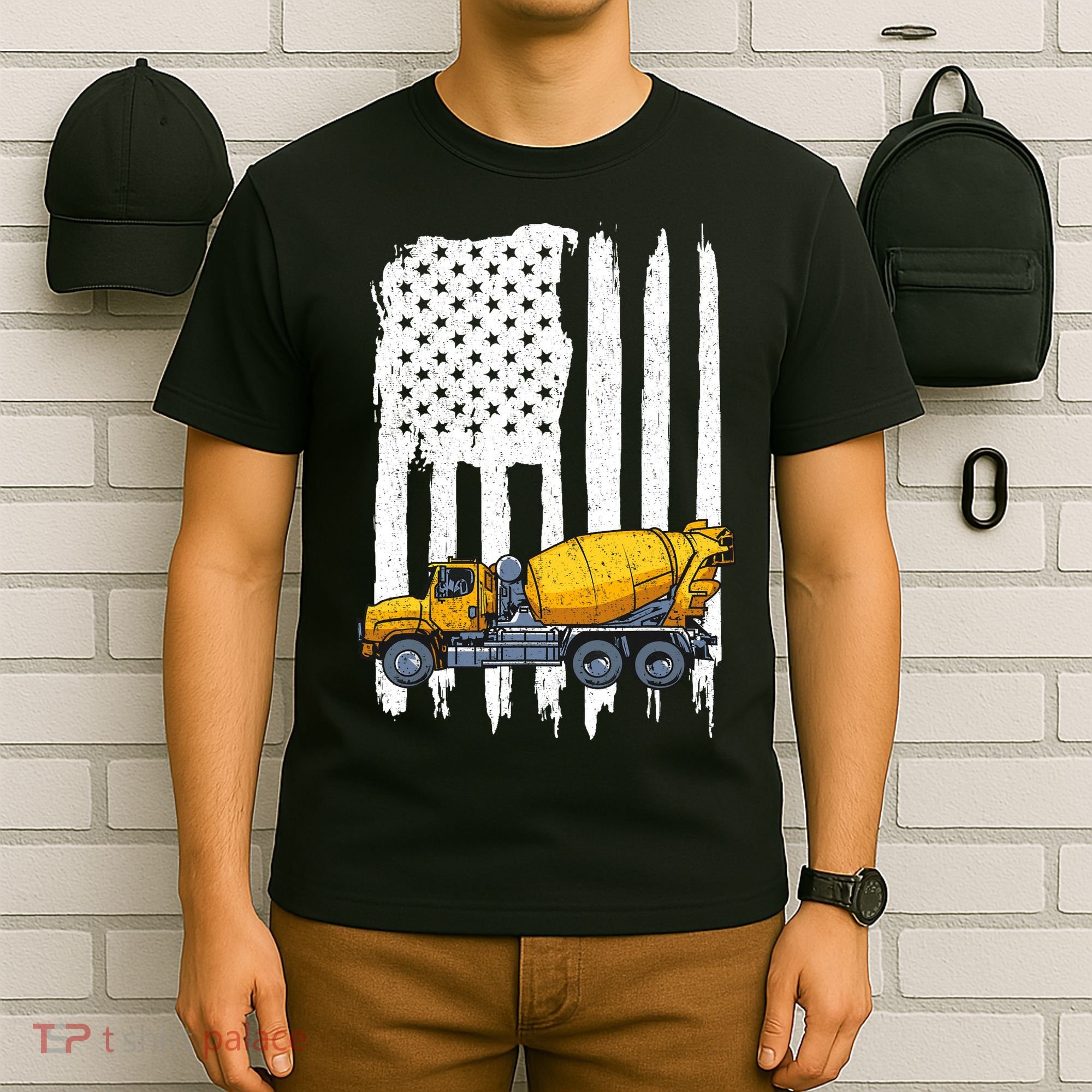 Patriotic Cement Truck Driver Concrete Mixer American Flag T-Shirt