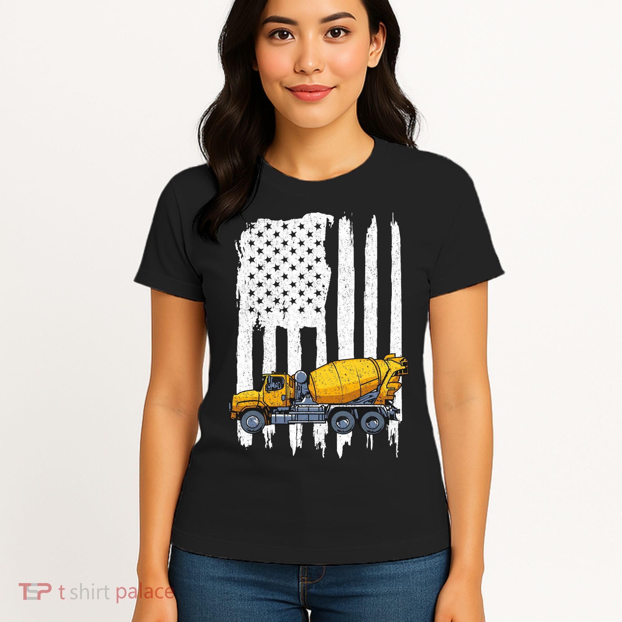 Patriotic Cement Truck Driver Concrete Mixer American Flag Women's T-Shirt