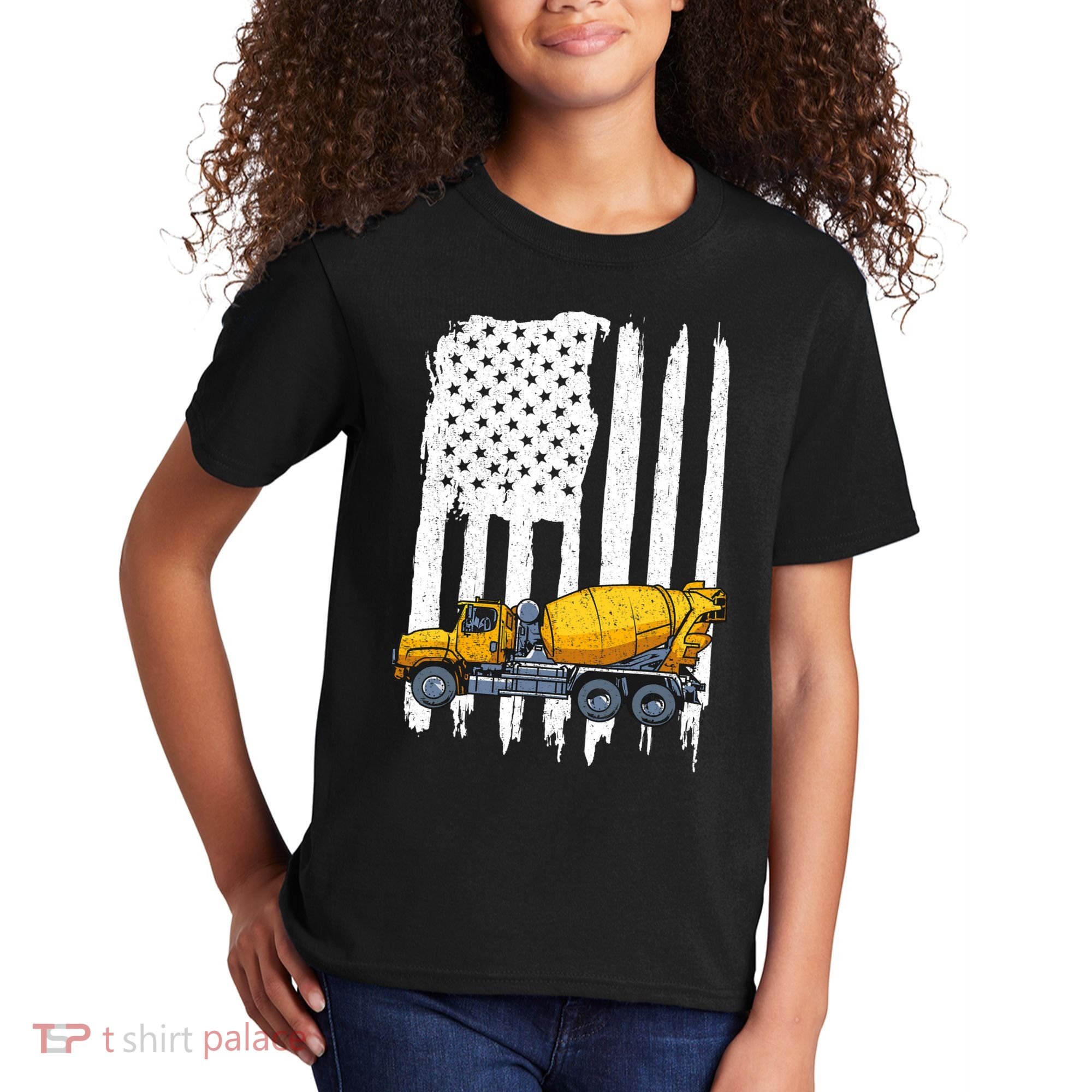 Patriotic Cement Truck Driver Concrete Mixer American Flag Kids T-Shirt