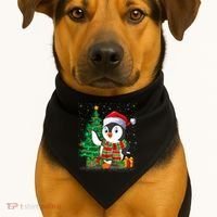Penguin Christmas Tree Lights Santa Penguin Xmas Cute Gift USA-Made Doggie Bandana thumb 1