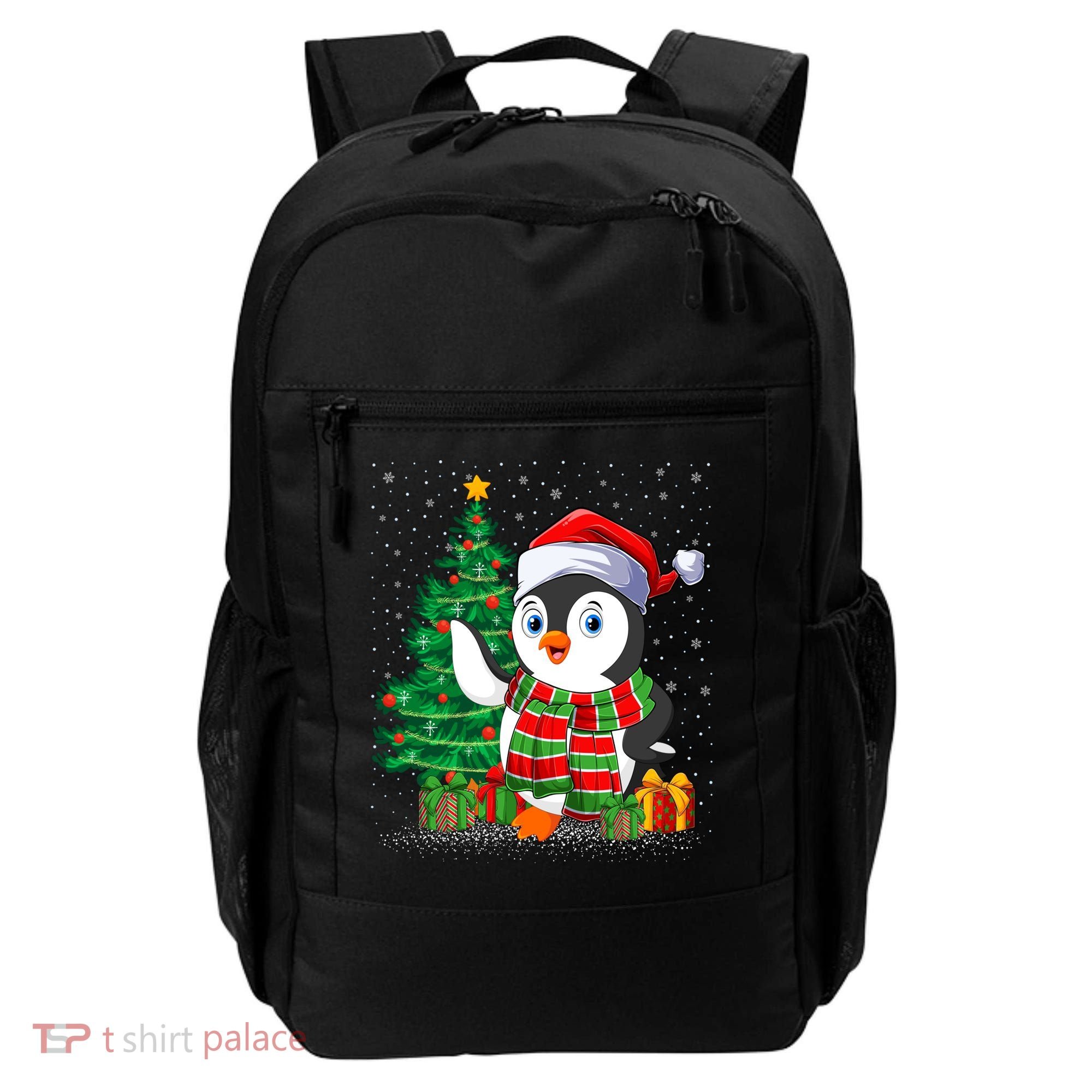 Penguin Christmas Tree Lights Santa Penguin Xmas Cute Gift Backpack