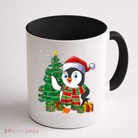 Penguin Christmas Tree Lights Santa Penguin Xmas Cute Gift Coffee Mug thumb 1