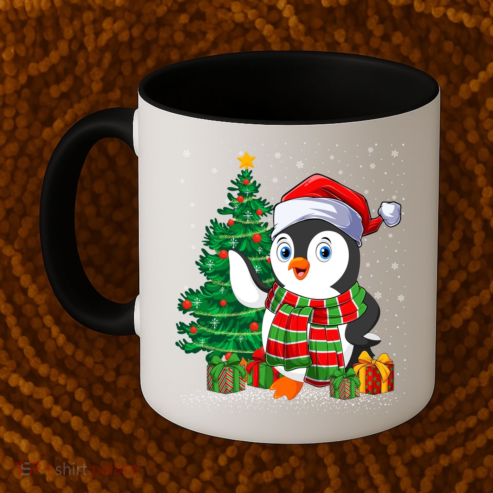 Penguin Christmas Tree Lights Santa Penguin Xmas Cute Gift Coffee Mug
