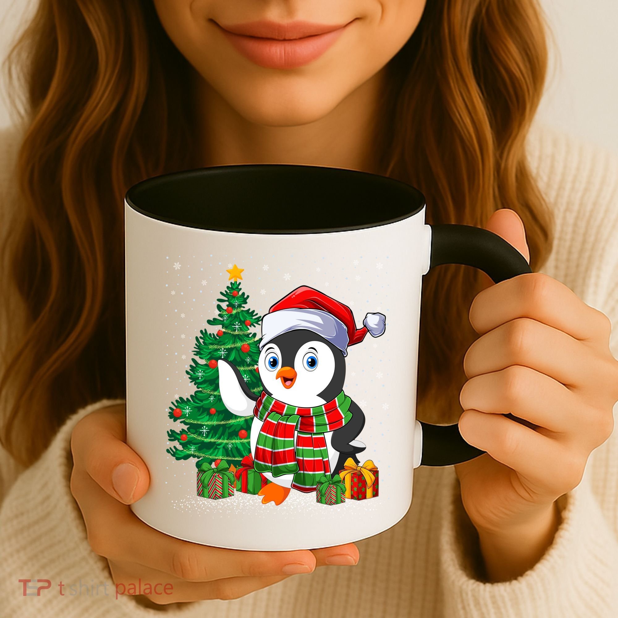 Penguin Christmas Tree Lights Santa Penguin Xmas Cute Gift Coffee Mug