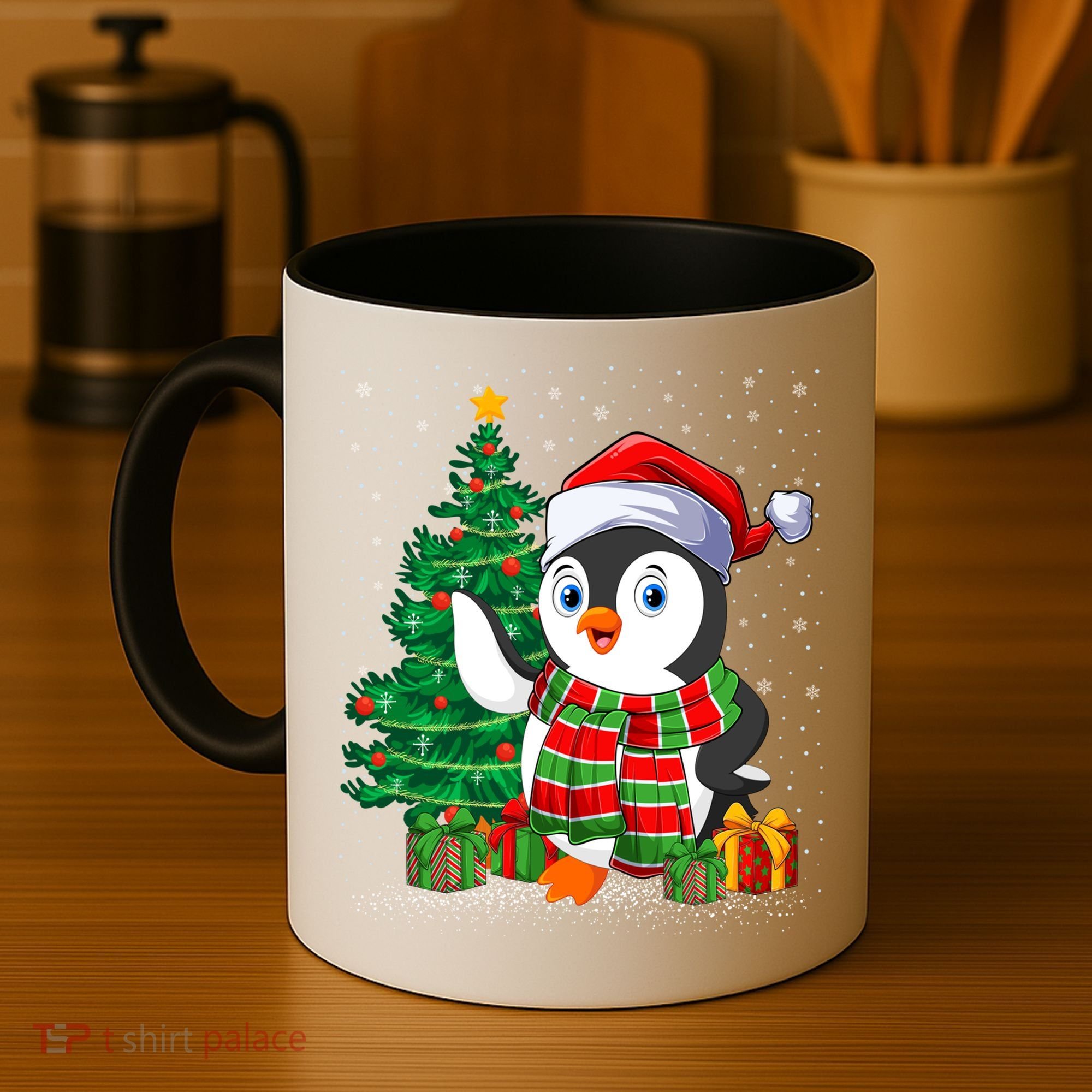 Penguin Christmas Tree Lights Santa Penguin Xmas Cute Gift Coffee Mug