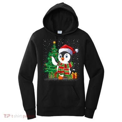 Penguin Christmas Tree Lights Santa Penguin Xmas Cute Gift Women's Hoodie