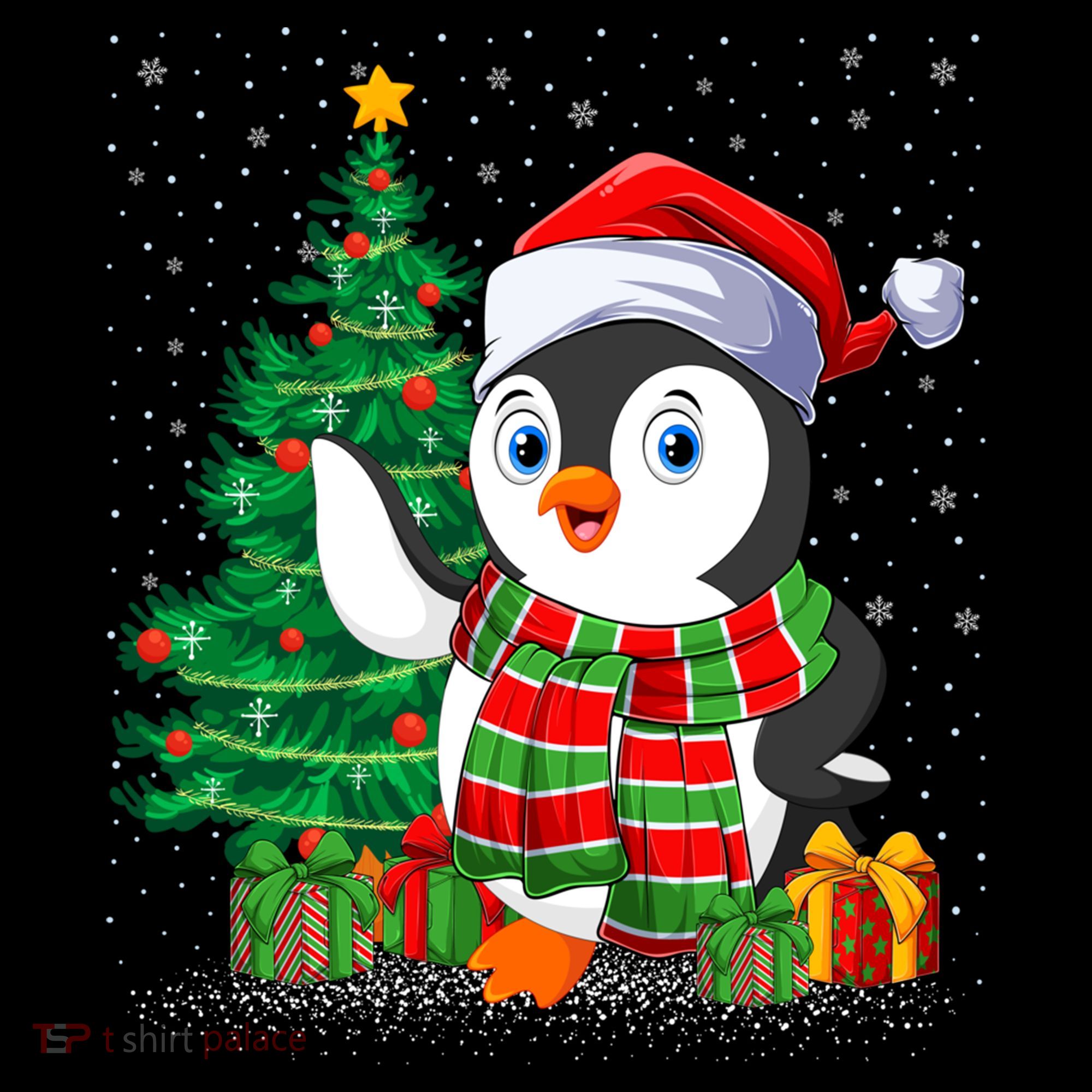 Penguin Christmas Tree Lights Santa Penguin Xmas Cute Gift Women's Hoodie