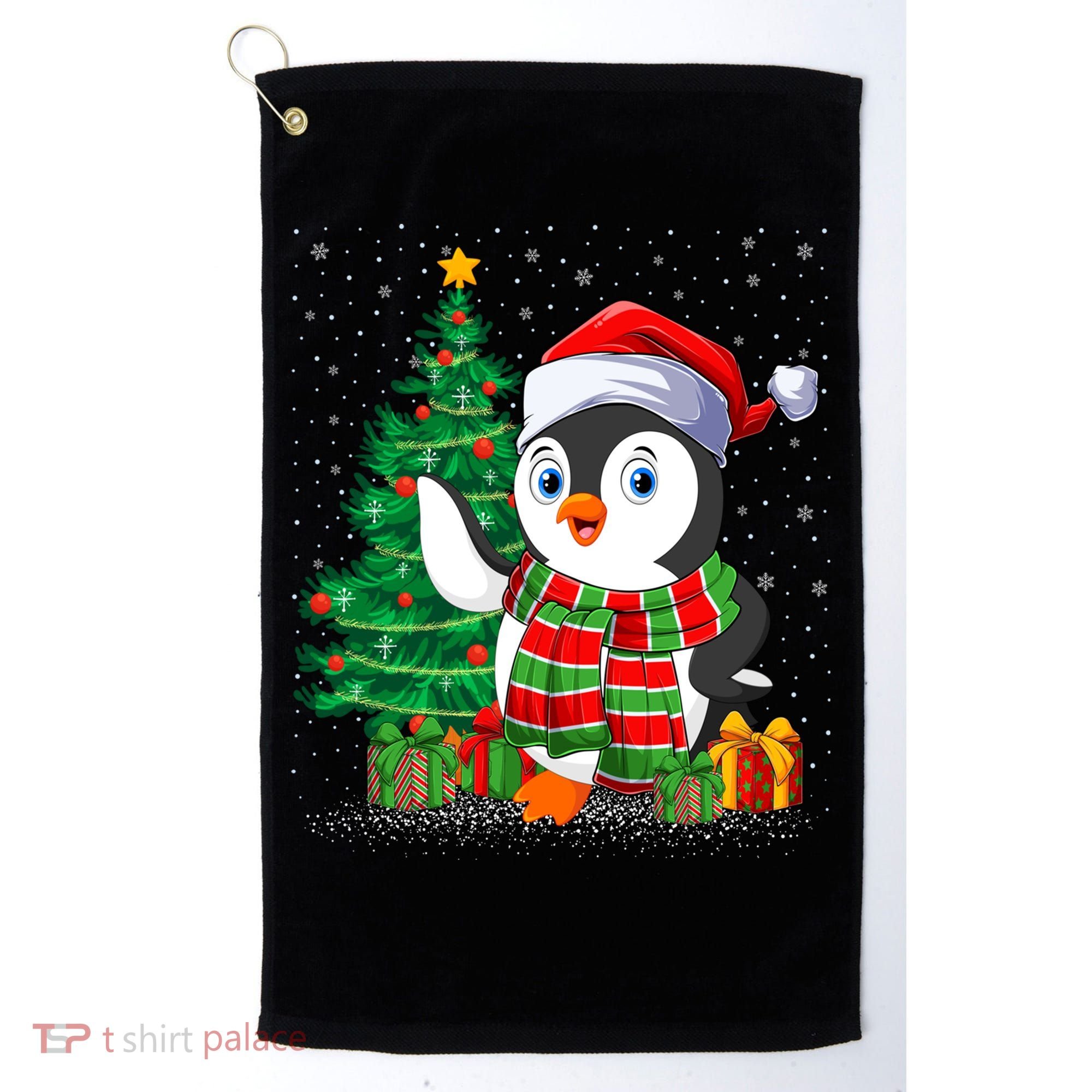 Penguin Christmas Tree Lights Santa Penguin Xmas Cute Gift Golf Towel
