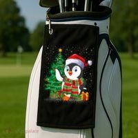 Penguin Christmas Tree Lights Santa Penguin Xmas Cute Gift Golf Towel thumb 2