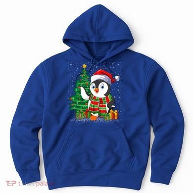 Penguin Christmas Tree Lights Santa Penguin Xmas Cute Gift Hoodie