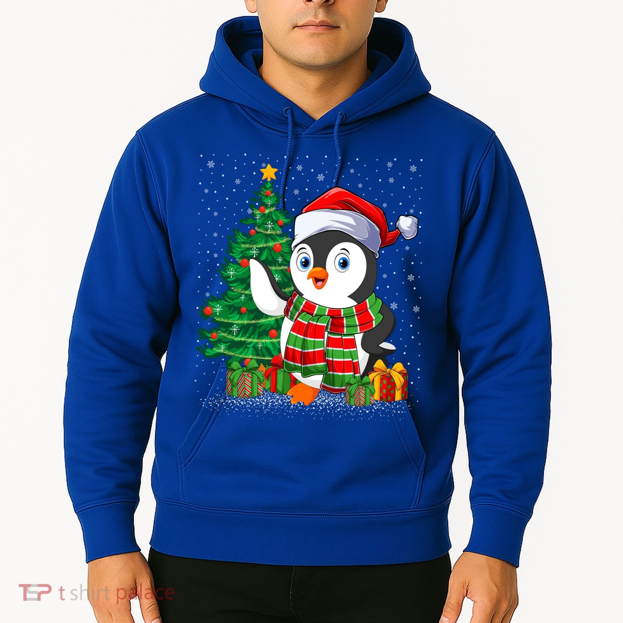 Penguin Christmas Tree Lights Santa Penguin Xmas Cute Gift Hoodie