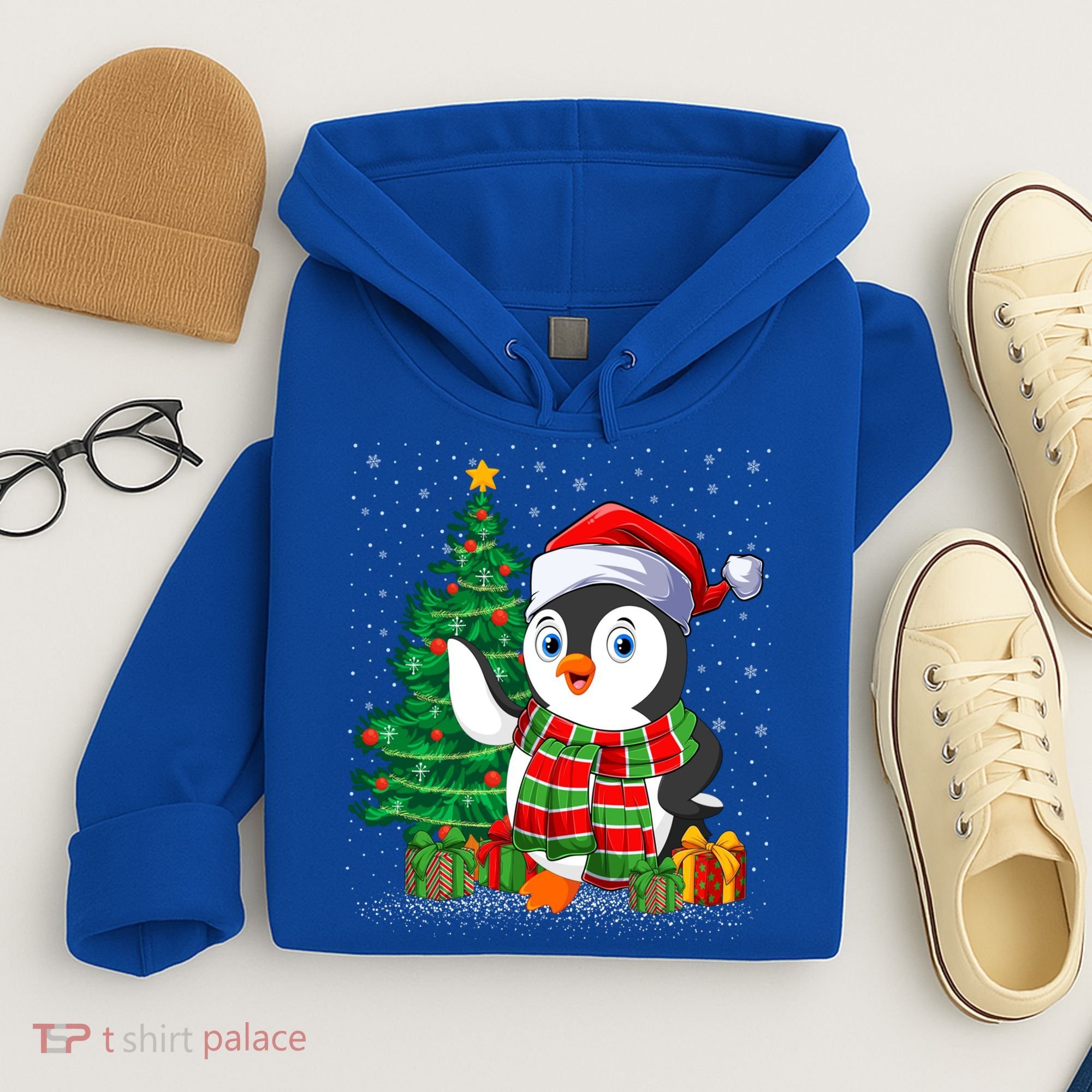 Penguin Christmas Tree Lights Santa Penguin Xmas Cute Gift Hoodie