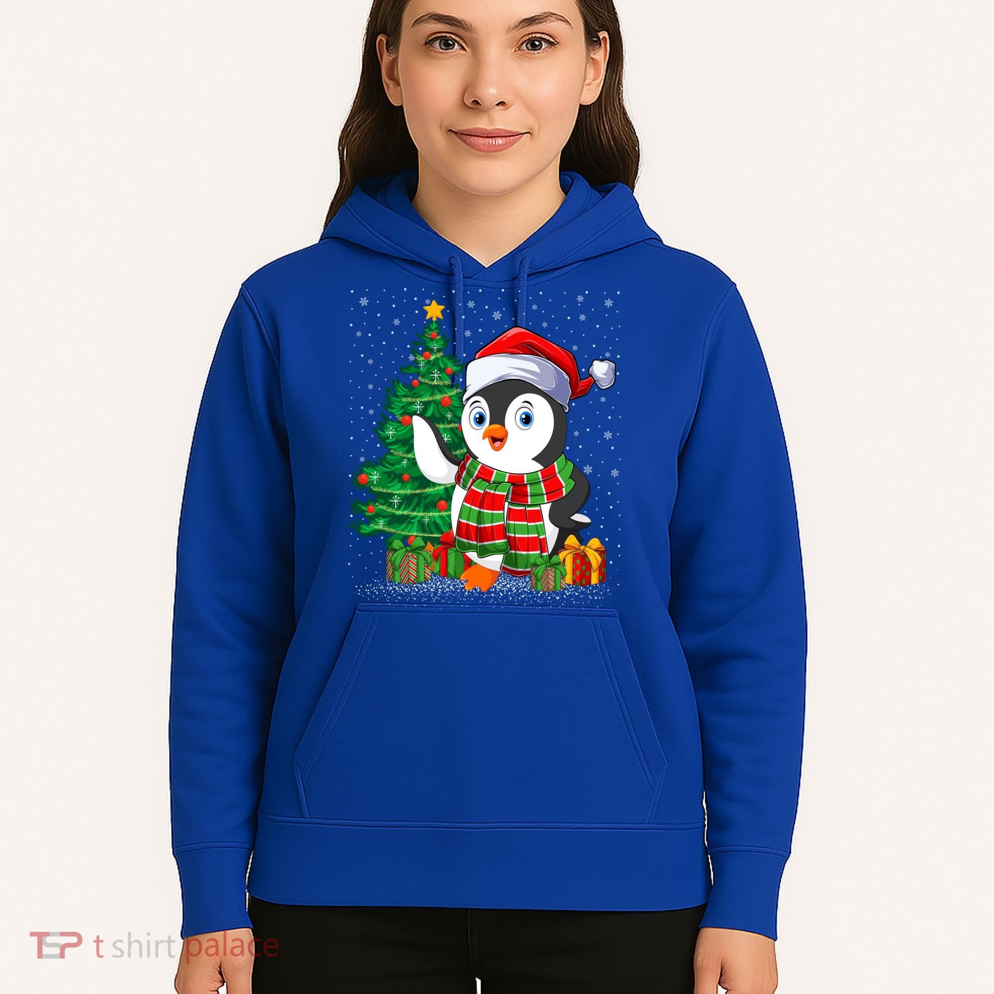 Penguin Christmas Tree Lights Santa Penguin Xmas Cute Gift Hoodie
