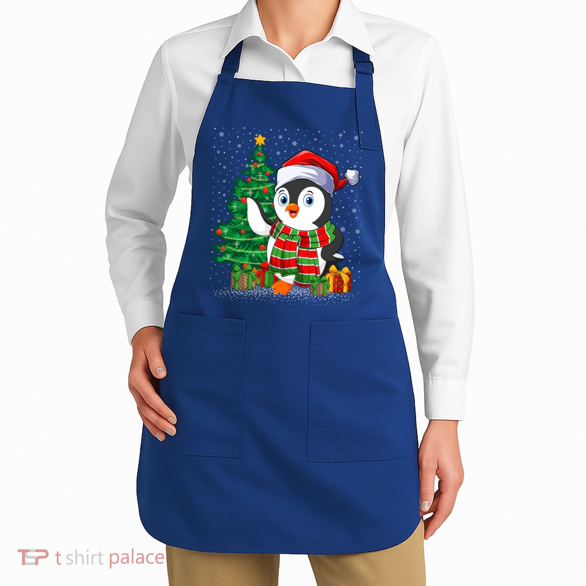 Penguin Christmas Tree Lights Santa Penguin Xmas Cute Gift Apron