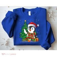 Penguin Christmas Tree Lights Santa Penguin Xmas Cute Gift Sweatshirt thumb 2