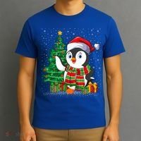 Penguin Christmas Tree Lights Santa Penguin Xmas Cute Gift T-Shirt thumb 3