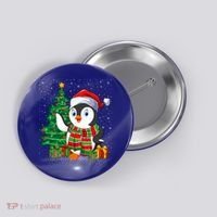Penguin Christmas Tree Lights Santa Penguin Xmas Cute Gift Button thumb 0