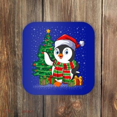 Penguin Christmas Tree Lights Santa Penguin Xmas Cute Gift Coaster