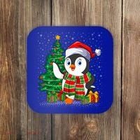 Penguin Christmas Tree Lights Santa Penguin Xmas Cute Gift Coaster thumb 0