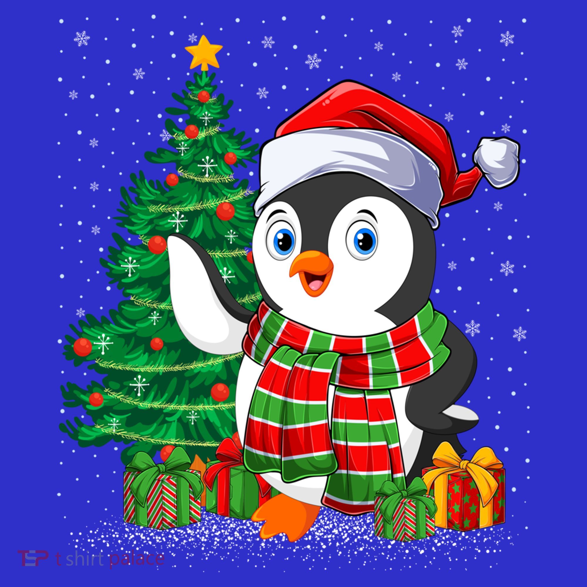 Penguin Christmas Tree Lights Santa Penguin Xmas Cute Gift Mousepad