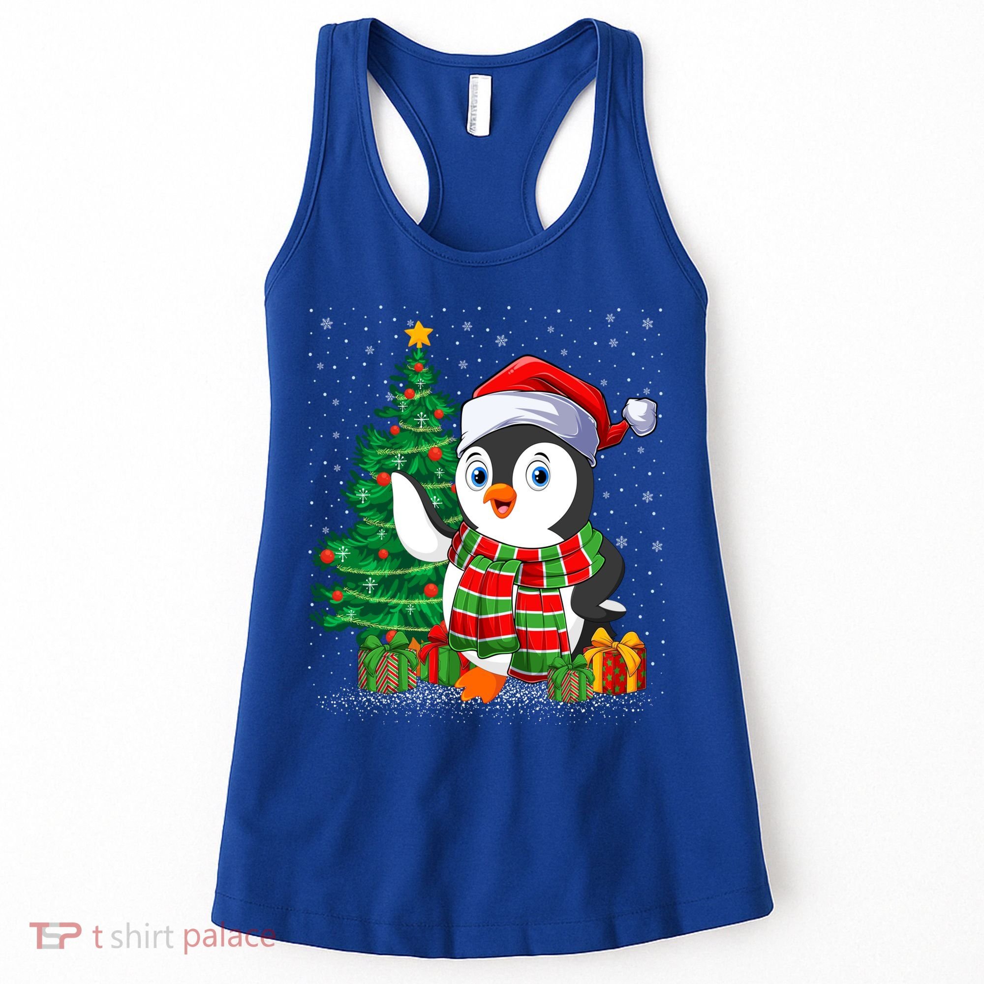 Penguin Christmas Tree Lights Santa Penguin Xmas Cute Gift Women's Tank Top