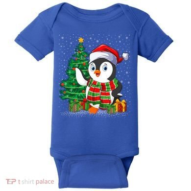 Penguin Christmas Tree Lights Santa Penguin Xmas Cute Gift Baby Bodysuit