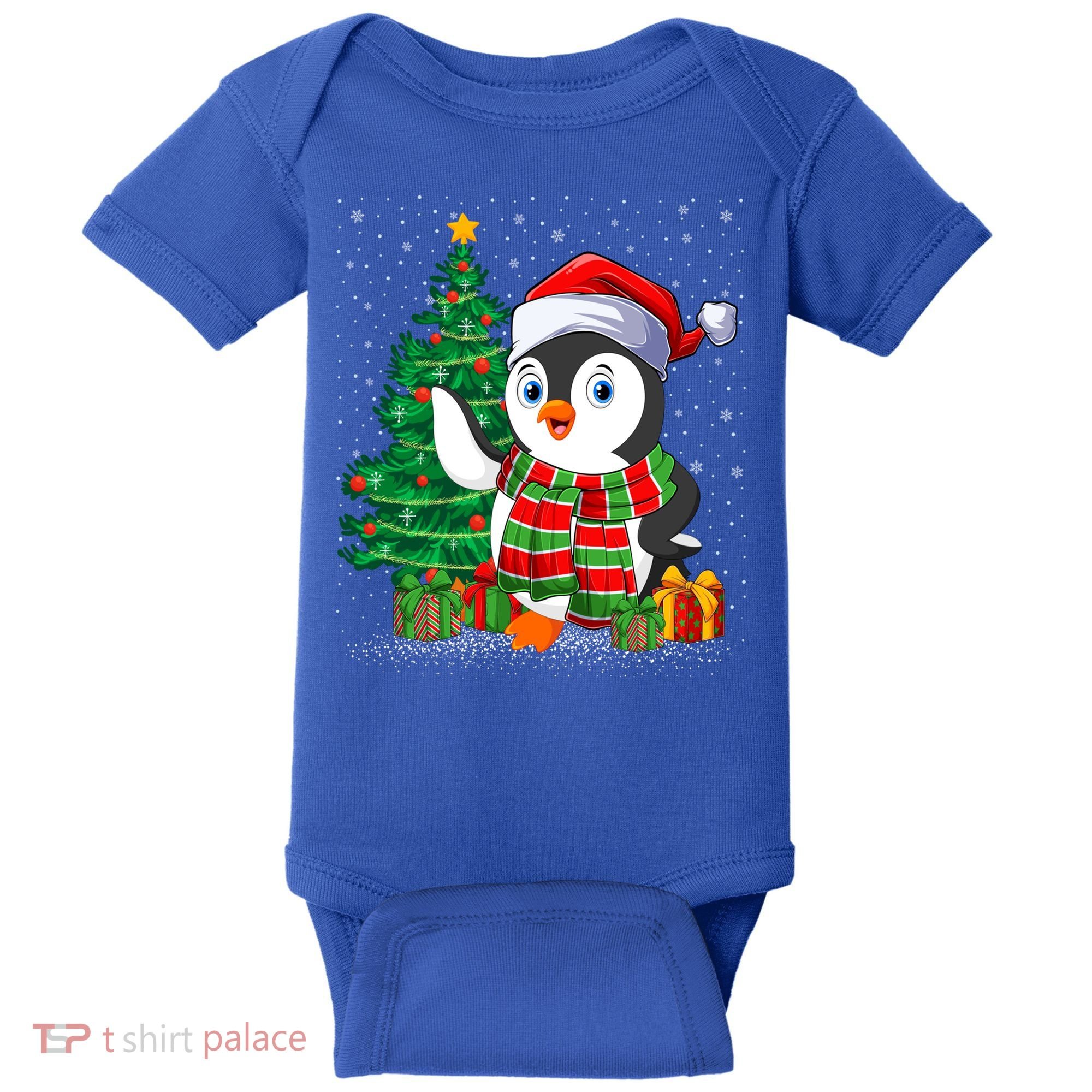 Penguin Christmas Tree Lights Santa Penguin Xmas Cute Gift Baby Bodysuit
