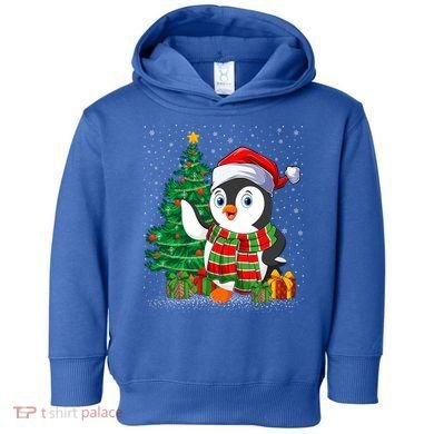 Penguin Christmas Tree Lights Santa Penguin Xmas Cute Gift Toddler Hoodie