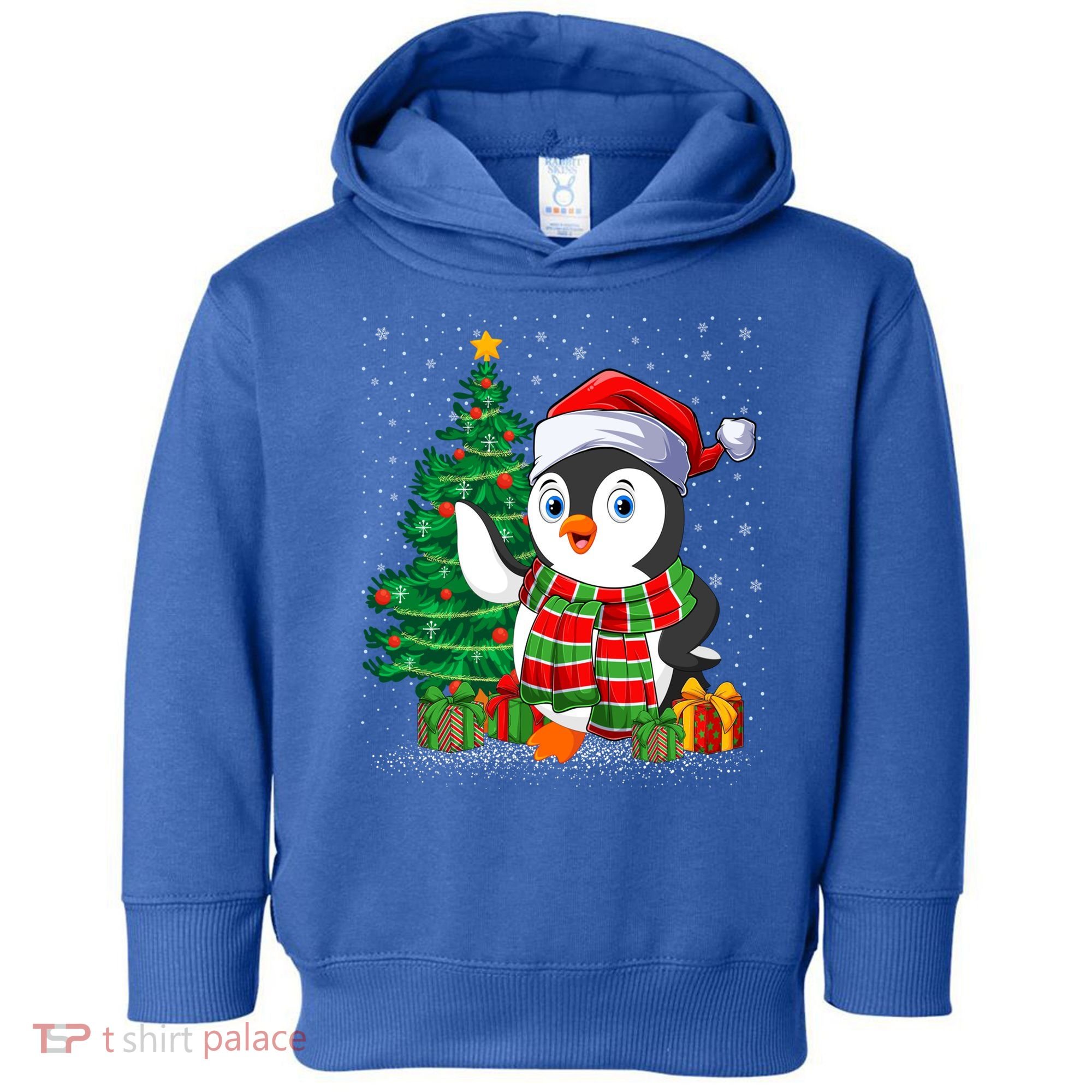 Penguin Christmas Tree Lights Santa Penguin Xmas Cute Gift Toddler Hoodie