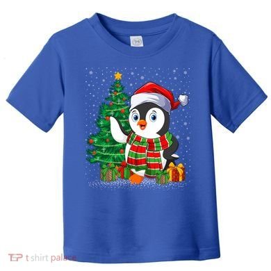 Penguin Christmas Tree Lights Santa Penguin Xmas Cute Gift Toddler T-Shirt