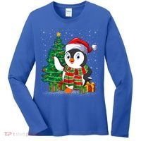 Penguin Christmas Tree Lights Santa Penguin Xmas Cute Gift Women's Long Sleeve Shirt thumb 0
