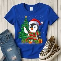 Penguin Christmas Tree Lights Santa Penguin Xmas Cute Gift Women's T-Shirt thumb 3