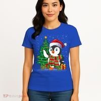 Penguin Christmas Tree Lights Santa Penguin Xmas Cute Gift Women's T-Shirt thumb 4