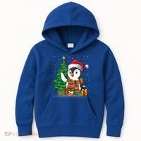 Penguin Christmas Tree Lights Santa Penguin Xmas Cute Gift Kids Hoodie thumb 0
